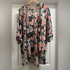 Floral Kimono with Peach and Gray